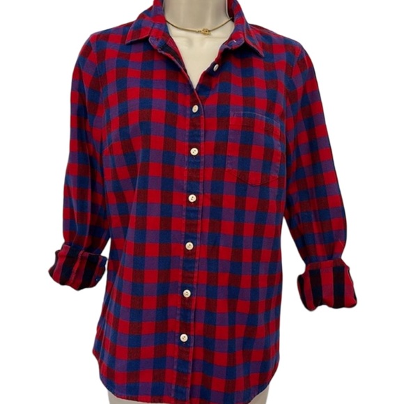 J. Crew Flannel Boy Shirt in Poppy Red & Blue Gingham - Picture 3 of 5